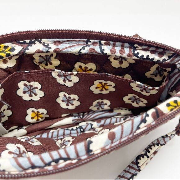 Vera Bradley Slate Blooms Zippered Wristlet Bag Embroidered Brown Blue Floral - Picture 7 of 10